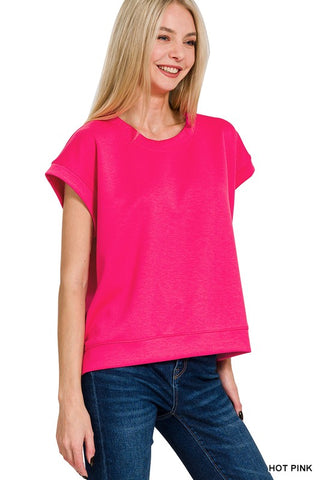 Short Sleeve Scuba Top in Hot Pink