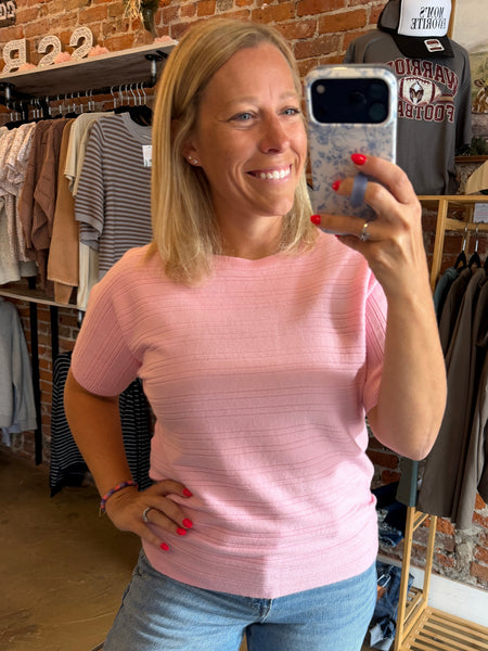 Pink Soft Ribbed Short Sleeve Top
