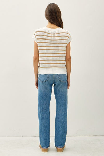 Taupe Stripe Crochet Short Sleeve Top