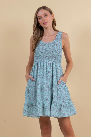 Mint Floral Tiered Mini Dress