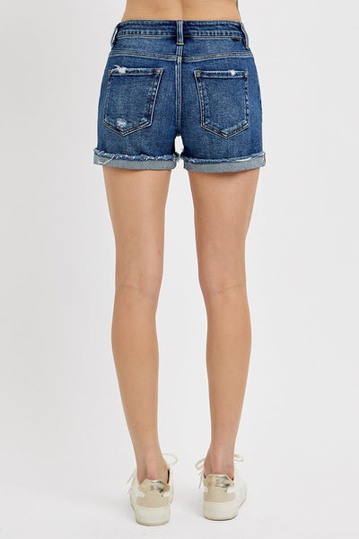 Risen Mid-Rise Distressed Cuffed Shorts