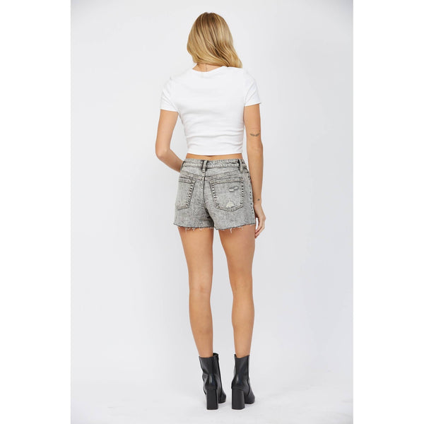 Mica Grey Acid Wash High Rise Shorts