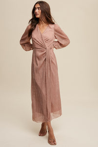 Wrap Style Glitter Maxi Dress in Rose Gold