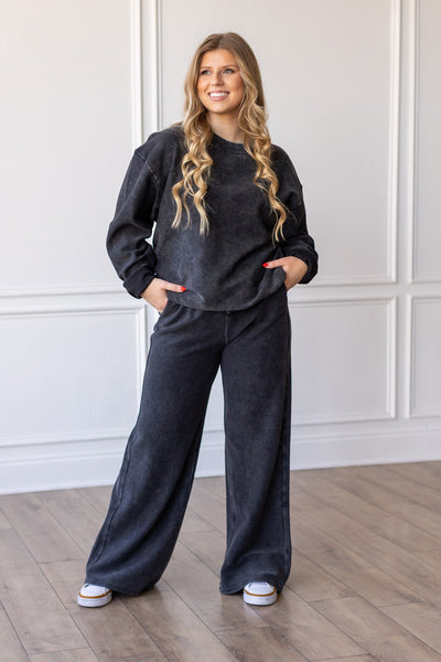Corded Crew Lounge Pants in Black