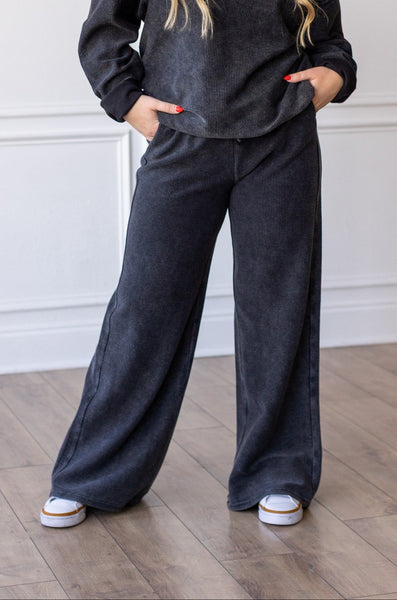 Corded Crew Lounge Pants in Black