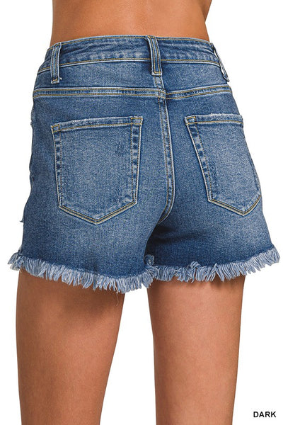 High-Rise Distressed Denim Shorts