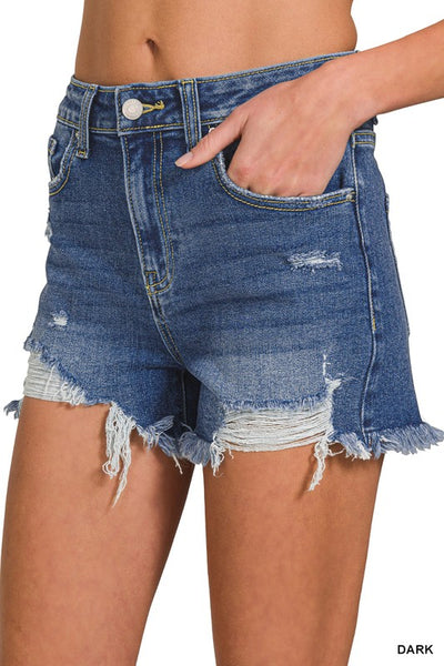 High-Rise Distressed Denim Shorts