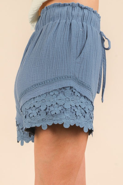 Blue Lace Linen Shorts