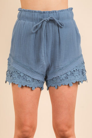 Blue Lace Linen Shorts