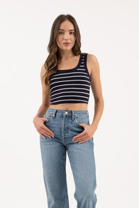 Navy & White Ribbed Cropped Tank