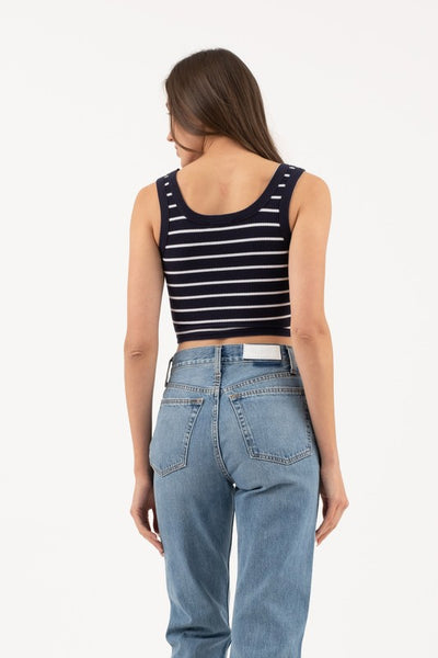 Navy & White Ribbed Cropped Tank
