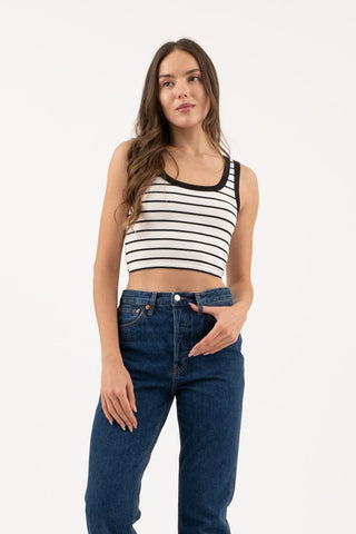 White & Black Ribbed Cropped Tank