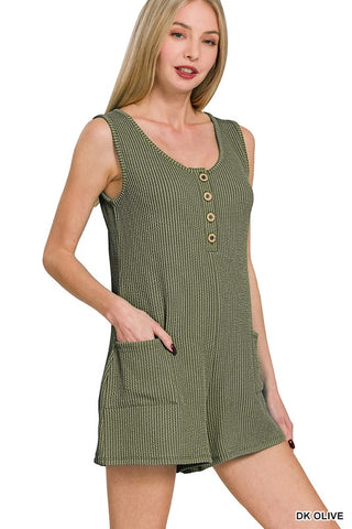 Corded Ribbed Romper in Dark Olive