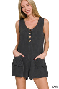 Corded Ribbed Romper in Black