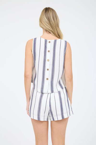 Navy Stripe Button Back Tank