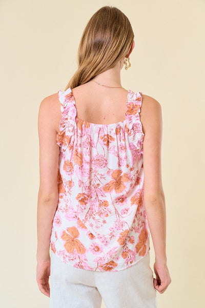 Apricot Floral Ruffle Tank Top