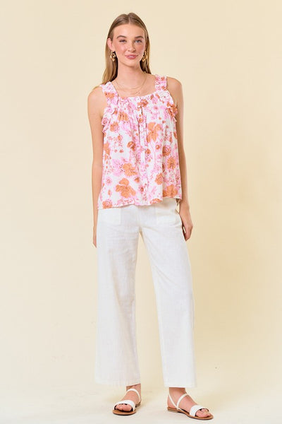 Apricot Floral Ruffle Tank Top