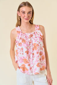 Apricot Floral Ruffle Tank Top