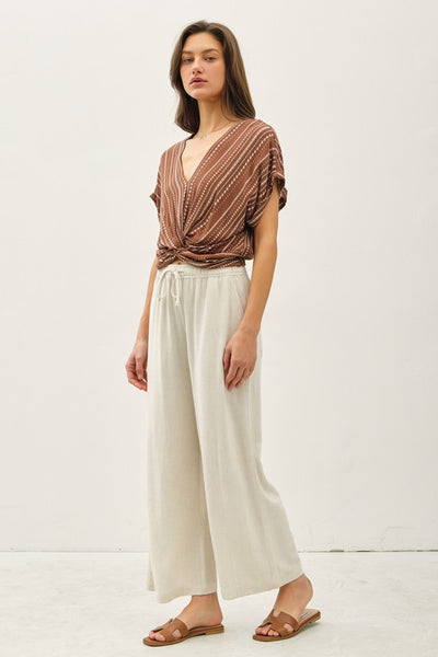 Brown Stripe Twist Knot Top