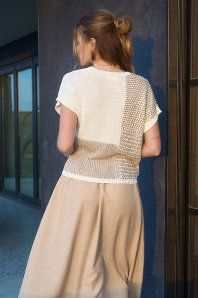 Taupe Color-Block Short Sleeve Sweater