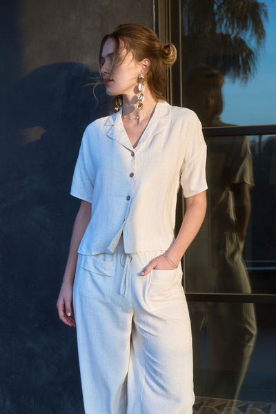 Oatmeal Button Down Linen Top