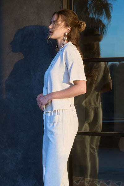 Oatmeal Button Down Linen Top