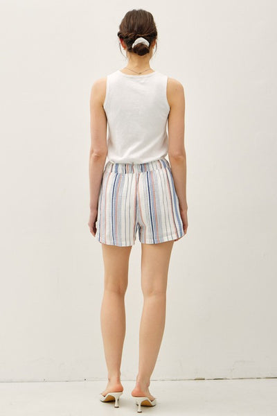 Denim Stripe Cotton Shorts