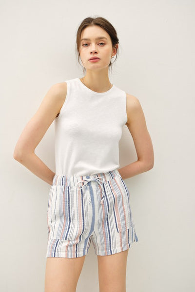 Denim Stripe Cotton Shorts