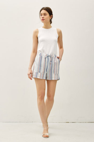 Denim Stripe Cotton Shorts