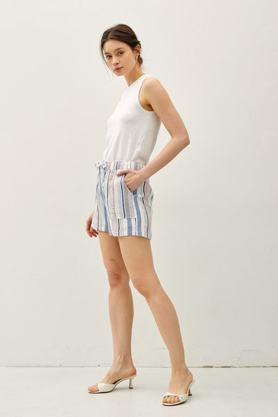 Denim Stripe Cotton Shorts