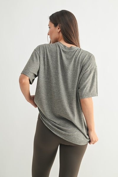 Brushed Hacci Oversized Boyfriend Tee in Black Olive