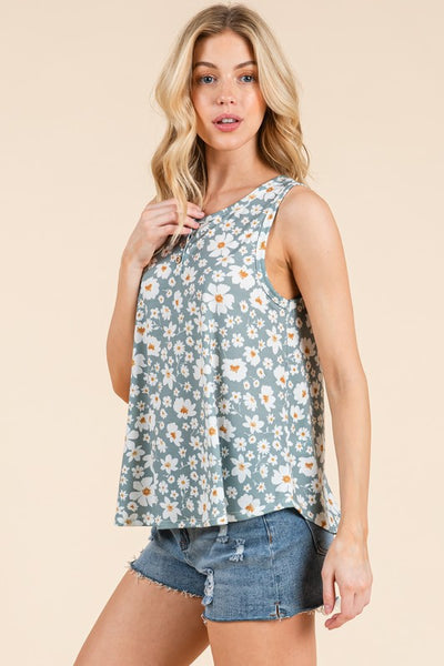 Sage Daisy Button Tank