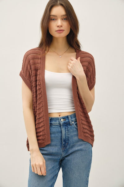Brick Crochet Short Sleeve Cardigan