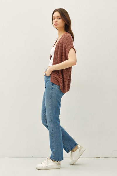 Brick Crochet Short Sleeve Cardigan
