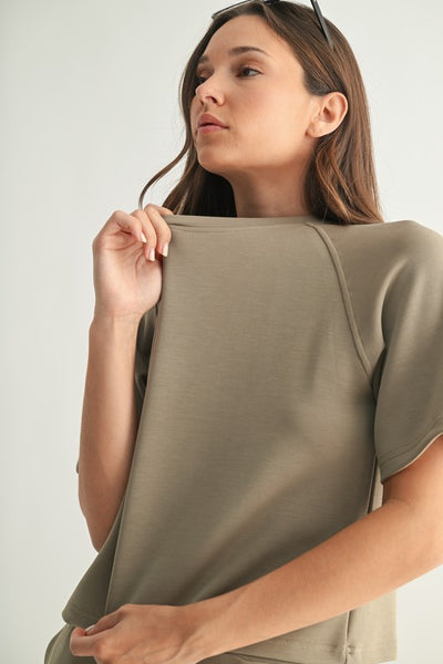 Laguna Soft Drape Raglan Tee in Warm Grey