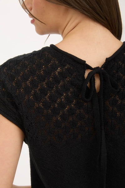 Black Knit Short Sleeve Sweater