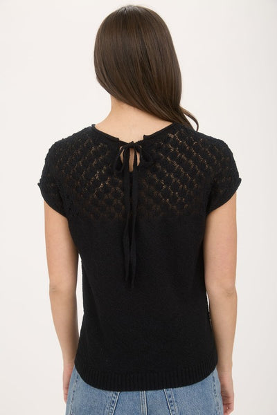 Black Knit Short Sleeve Sweater