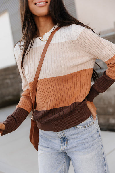 Latte Colorblock Cable Knit Sweater