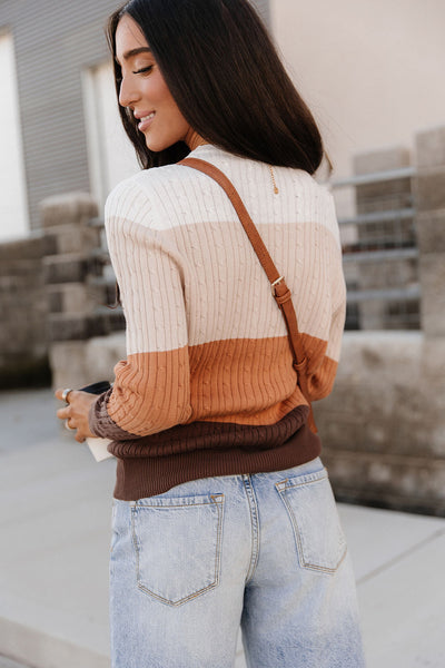 Latte Colorblock Cable Knit Sweater
