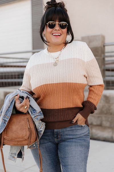 Latte Colorblock Cable Knit Sweater