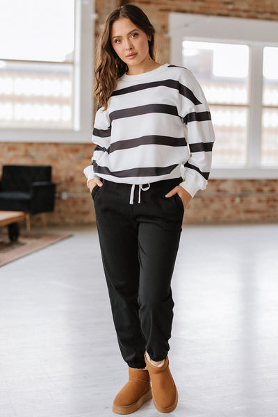 Black Striped Pullover & Joggers Set