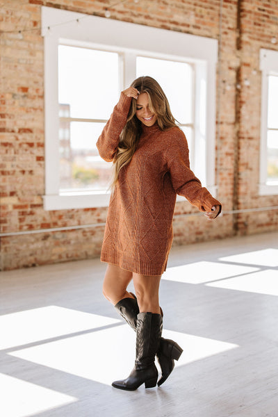 Rust Cable Knit Sweater Dress