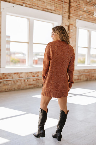 Rust Cable Knit Sweater Dress