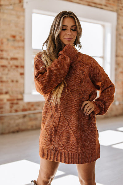 Rust Cable Knit Sweater Dress