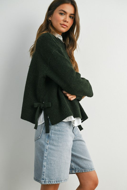 Olive Bow Hem Sweater