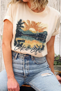 Cream Retro Lake Life Graphic Tee