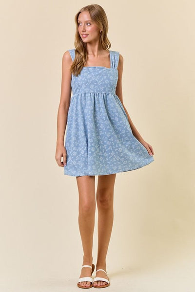 Light Denim Floral Chambray Mini Dress