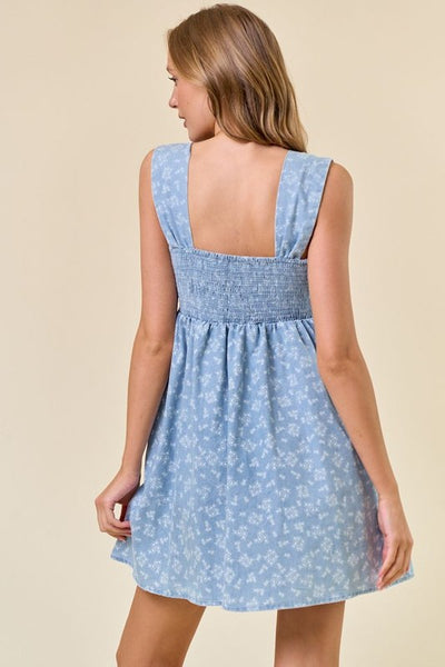 Light Denim Floral Chambray Mini Dress