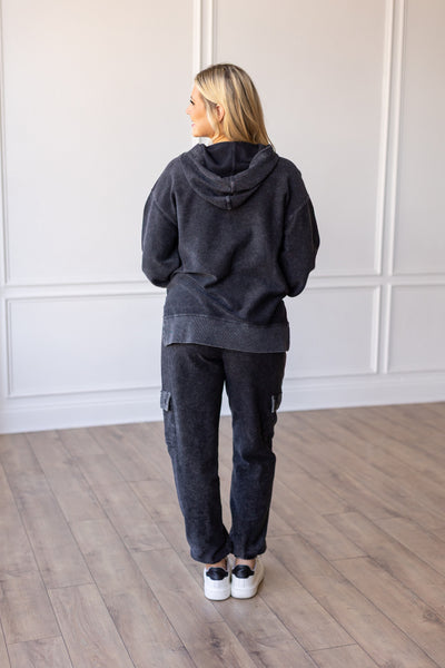 Hooded Corded Crew in Black