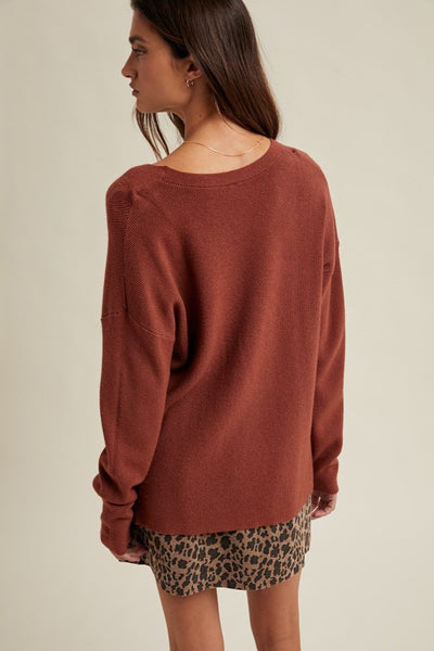 Brick Lightweight V-Neck Sweater
